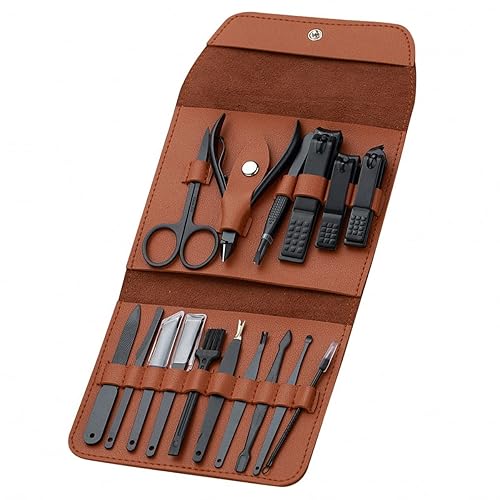 16 Pieces Manicure Set, Pedicure Kit, Nail Clippers, Stainless Steel Professional Personal Care Tool Kit, Nail Tools with Brown Case, Gifts for Men Beauty & Personal Care Lemon Shane