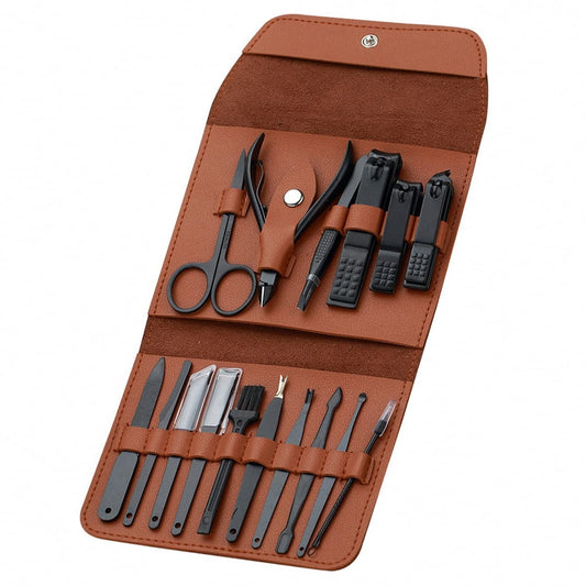 16 Pieces Manicure Set, Pedicure Kit, Nail Clippers, Stainless Steel Professional Personal Care Tool Kit, Nail Tools with Brown Case, Gifts for Men Beauty & Personal Care Lemon Shane