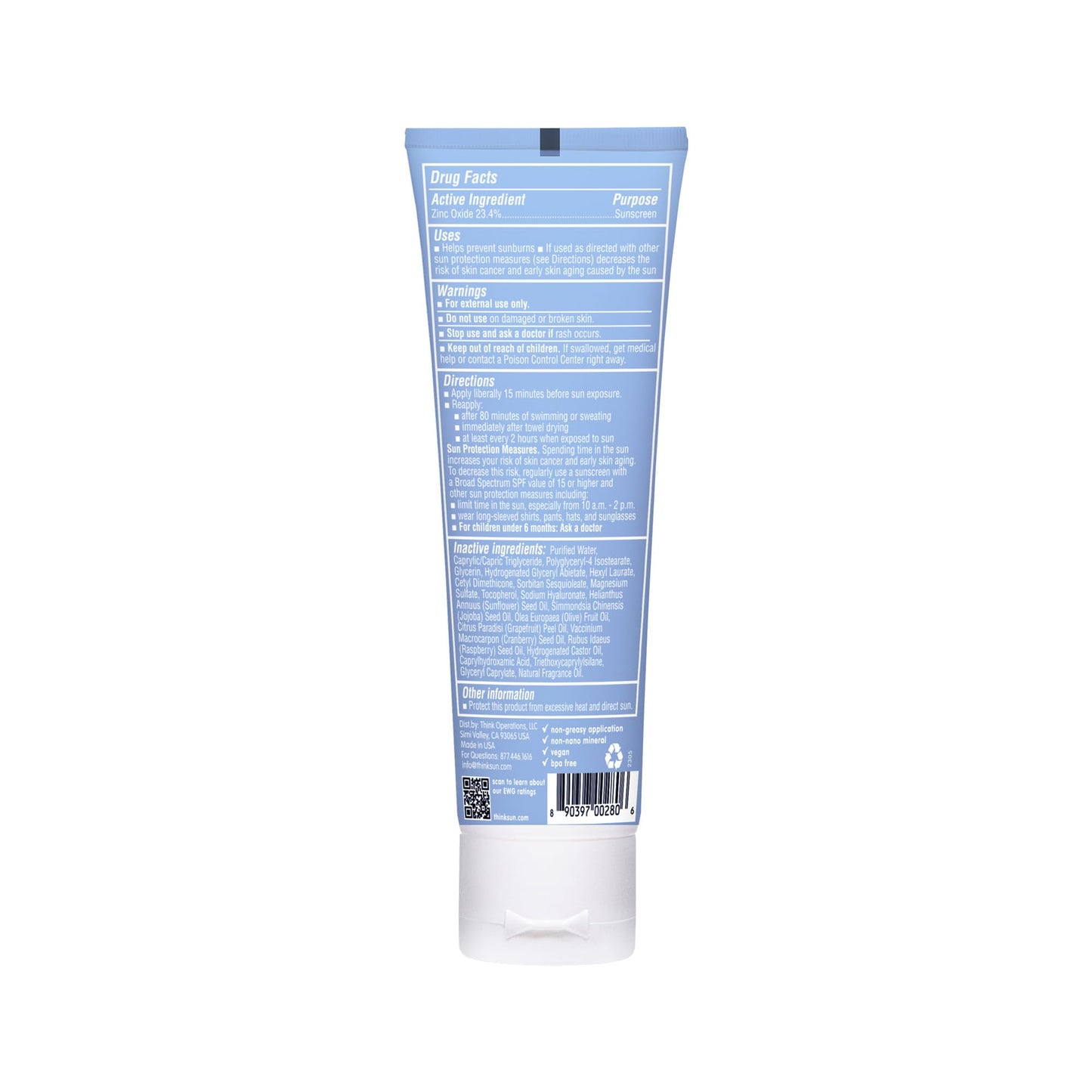 Thinksport SPF 50+ Mineral Sunscreen with Zinc Oxide, 3 Fl Oz - Safe, Natural Sunscreen Lotion for Sports & Active Use, Water Resistant Reef Safe Beauty & Personal Care THINK
