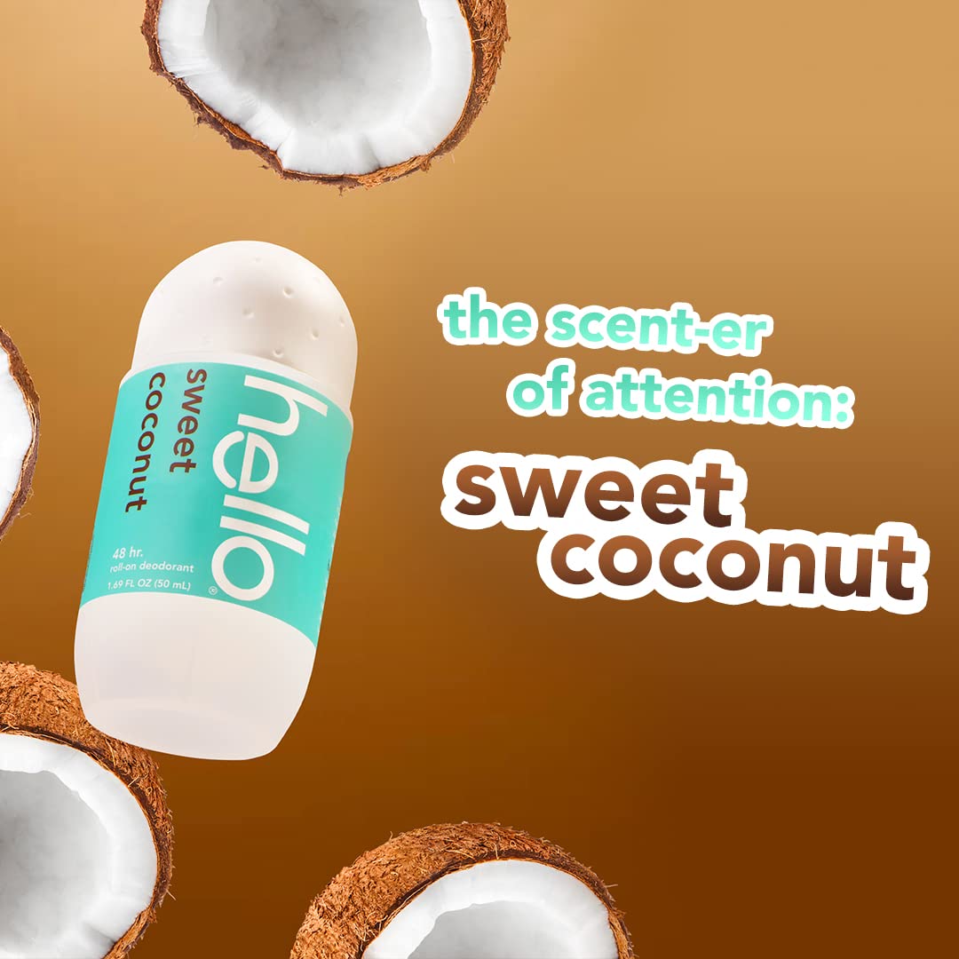 Sweet Coconut Roll On Deodorant, Aluminum Free for Women & Men, 48 Hour Non Sticky, Dries Quick, No White Residue, Travel Size, 2 Pack, 1.69 oz Each Beauty and Personal Care hello