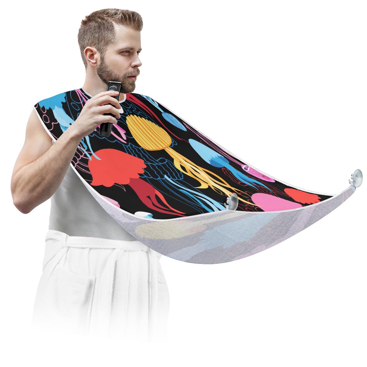 Hsnar Pattern Jellyfish Cute Beard Bib Beard Hair Catcher for Men Shaving Waterproof Non-Stick Hair Catcher Grooming Cloth with 2 Suction Cups Beauty and Personal Care Hsnar
