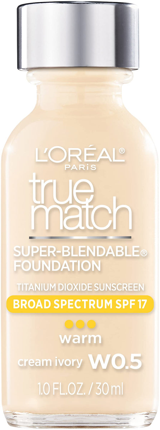 L’Oréal Paris Makeup True Match Super-Blendable Liquid Foundation, Cream Ivory W0.5, 1 Fl Oz,1 Count