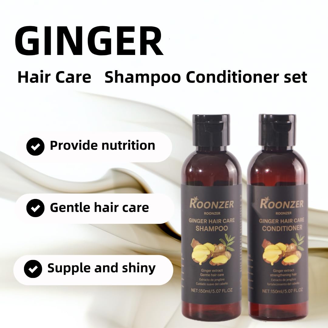 ROONZER Ginger Shampoo & Conditioner Set | Deep Cleanser + Intense Hydration | Strengthening & Frizz-Free Formula for All Hair Types 150ml 2pcs Beauty & Personal Care ROONZER