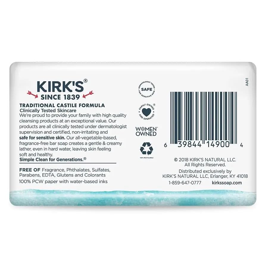 Kirk's 100% Premium Coconut Oil Castile Bar Soap, Lavender & Vanilla, 4 oz (113 g) Beauty & Personal Care Kirk's