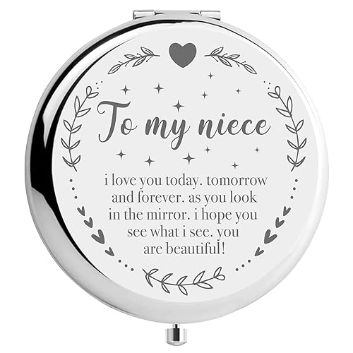 YSUNM Ming Heng Niece Gift Silver Travel Compact Makeup Mirror, Graduation & Birthday Gift Ideas Beauty & Personal Care YSUNM
