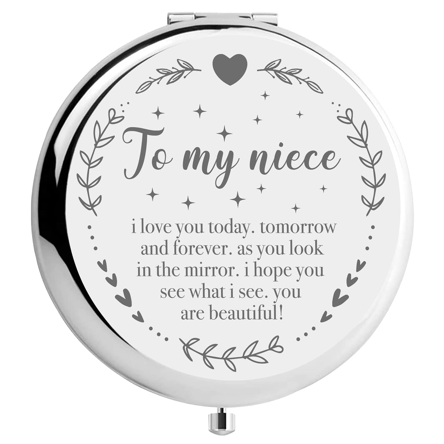 YSUNM Ming Heng Niece Gift Silver Travel Compact Makeup Mirror, Graduation & Birthday Gift Ideas Beauty & Personal Care YSUNM