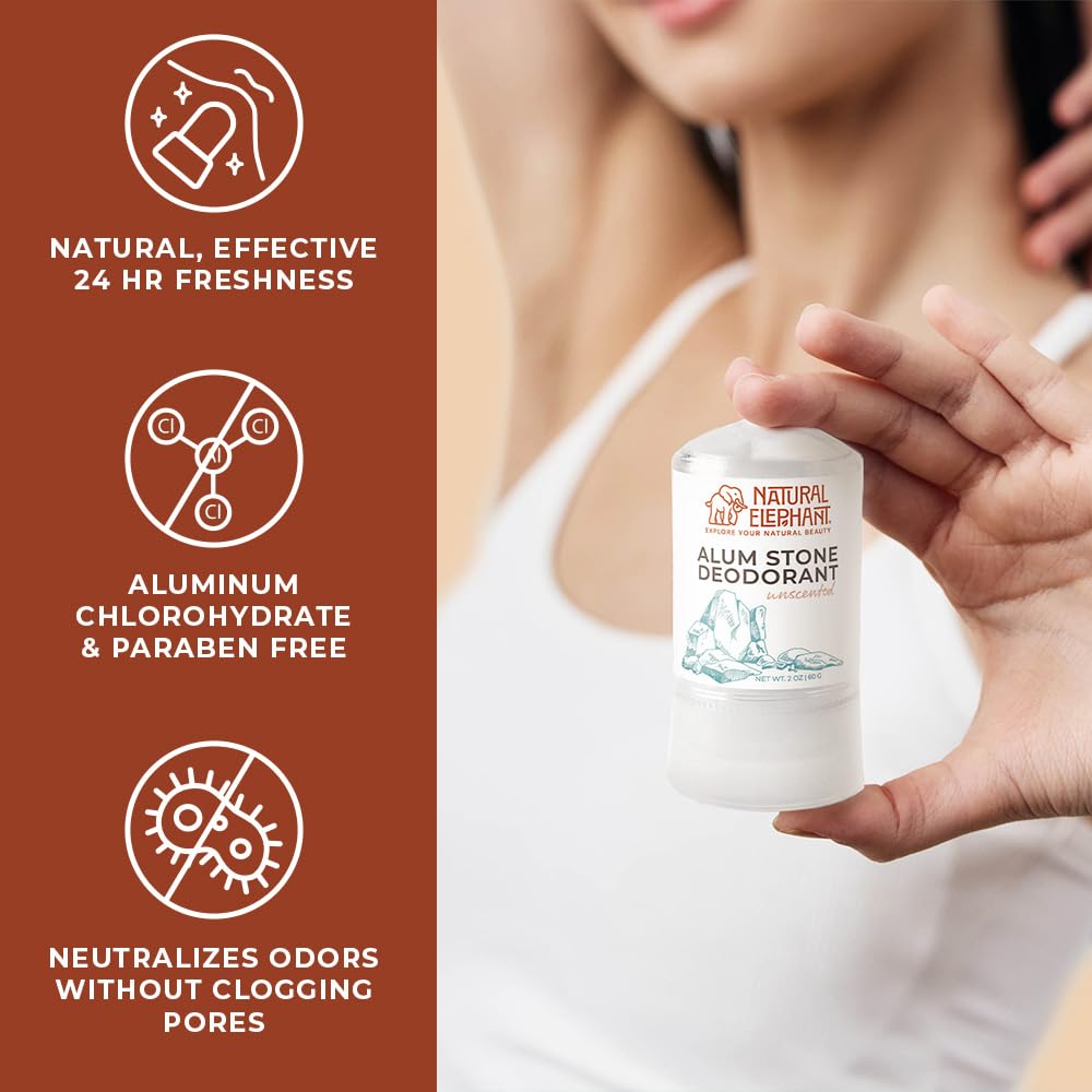 Natural Elephant Alum Stone Deodorant Stick 60g (2 oz) Natural Unscented Aluminum Free Salt Stone for Men and Women (3 Pack) Beauty and Personal Care Natural Elephant