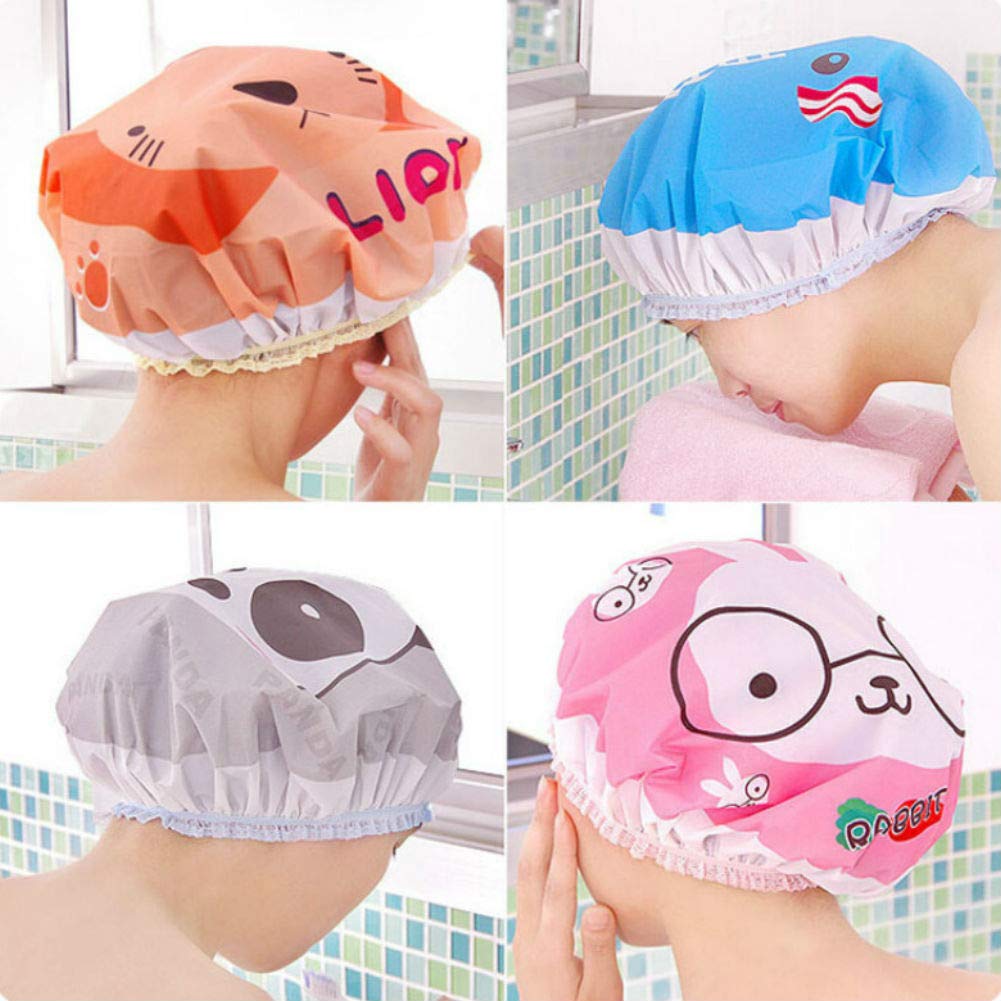 Aysekone 5 Pieces Cartoon Animals Waterproof Elastic PEVA Shower Caps Bath Caps Bathing Bathroom Hats Bathroom Accessories for Women and Girls Beauty & Personal Care Aysekone