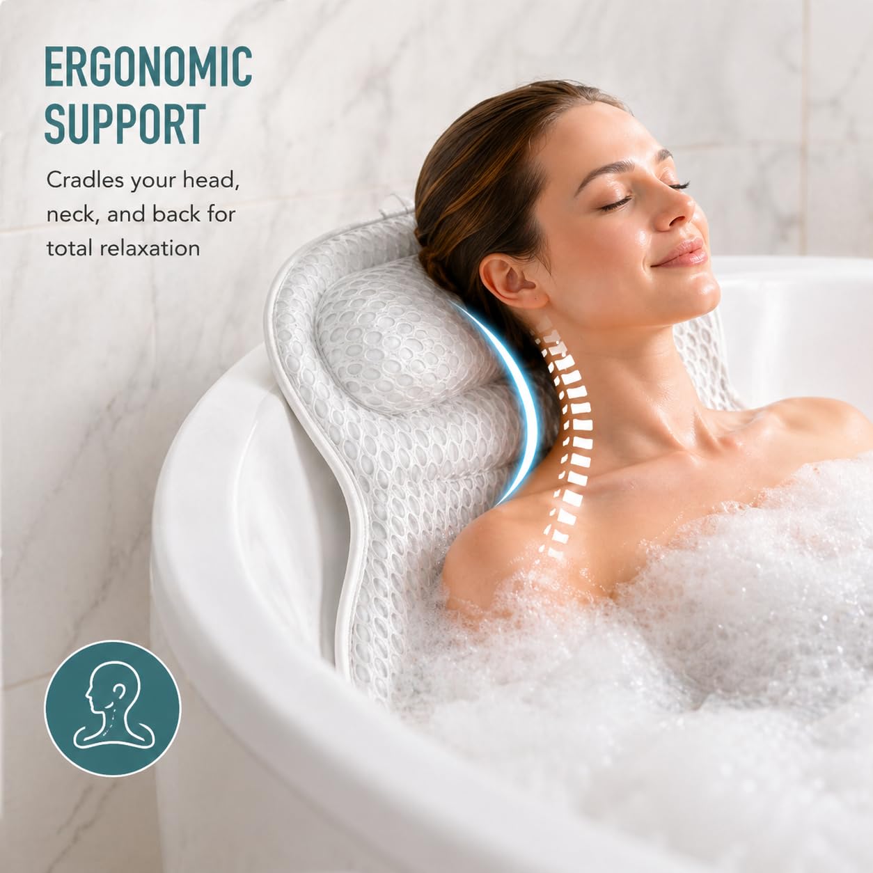 Bathtub Pillow for Neck and Back Support, Soft 4D Bath Pillow Tub Headrest Beauty and Personal Care Veylix
