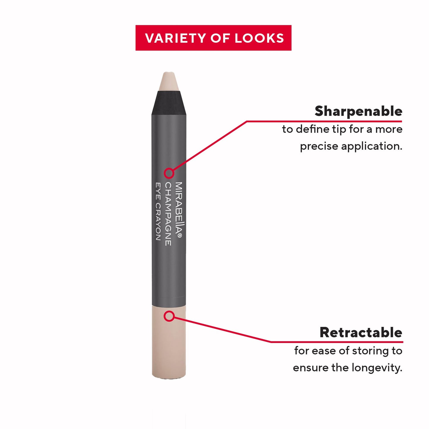 Mirabella Eye Crayon Jumbo Waterproof Eyeliner Pencil, Ultra-Creamy and Highly Pigmented Eyeshadow Stick Glides Smoothly and Blends Effortlessly… Beauty & Personal Care Mirabella