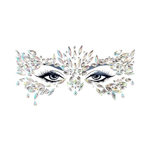 Neva Nude Chickadee Masquerade Clear Iridescent Face Crystal Sticker - Face Gems for Carnivals, Halloween, Festivals, Raves, & Parties | Medical Grade Beauty & Personal Care Neva Nude