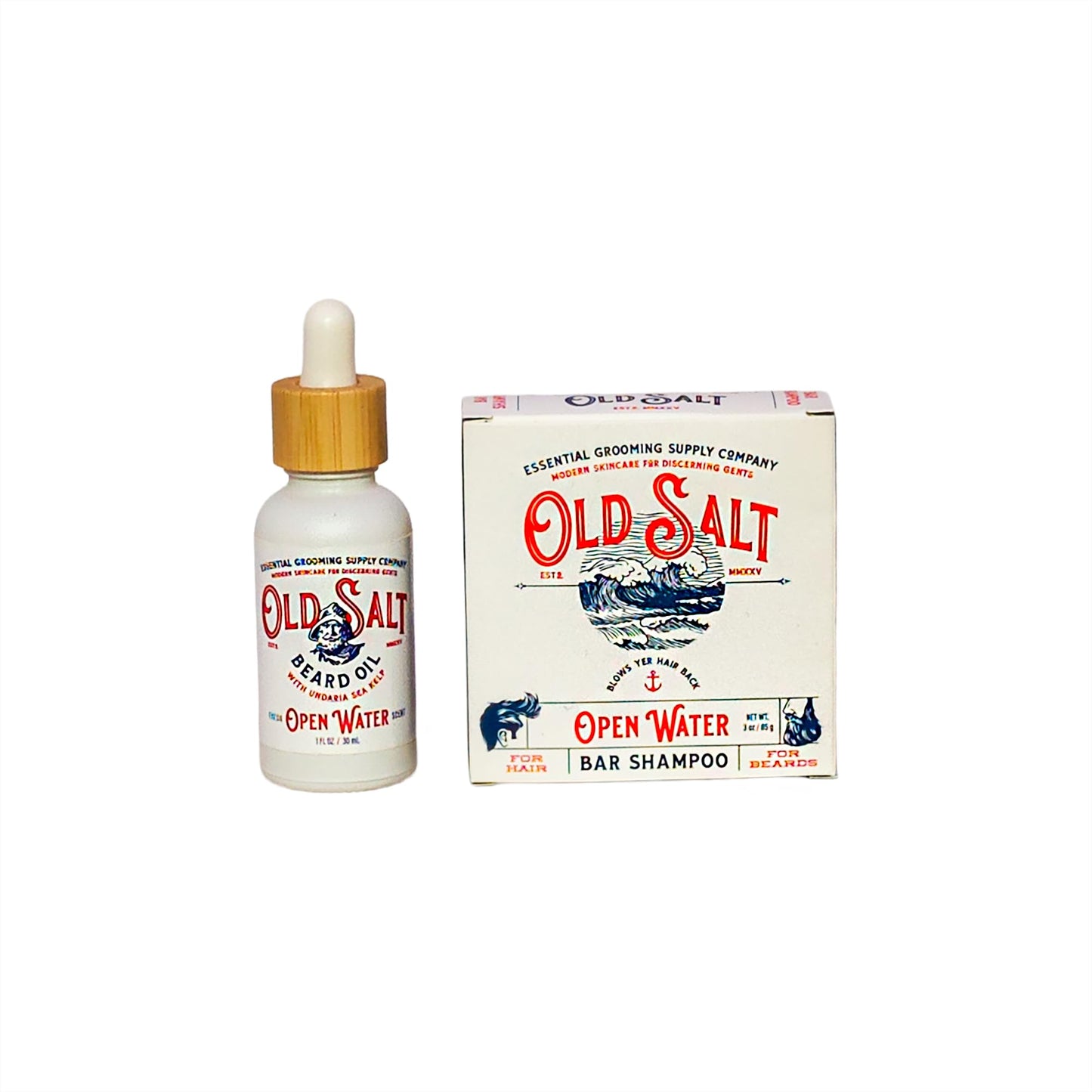 Open Water Beard Oil and Bar Shampoo Set - Old Salt Grooming Supply - Sea Moss Scent, For Hair and Beard Care, Natural, Handcrafted, No Harsh Beauty & Personal Care Old Salt