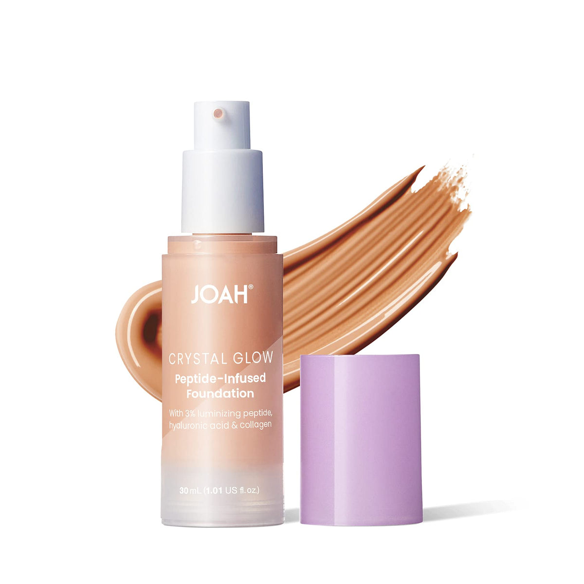 JOAH Crystal Glow Peptide-Infused Foundation, 2-in-1 Multitasking Korean Makeup with Blurring Face Primer, Luminizer, Hydration & Skin Defense for a