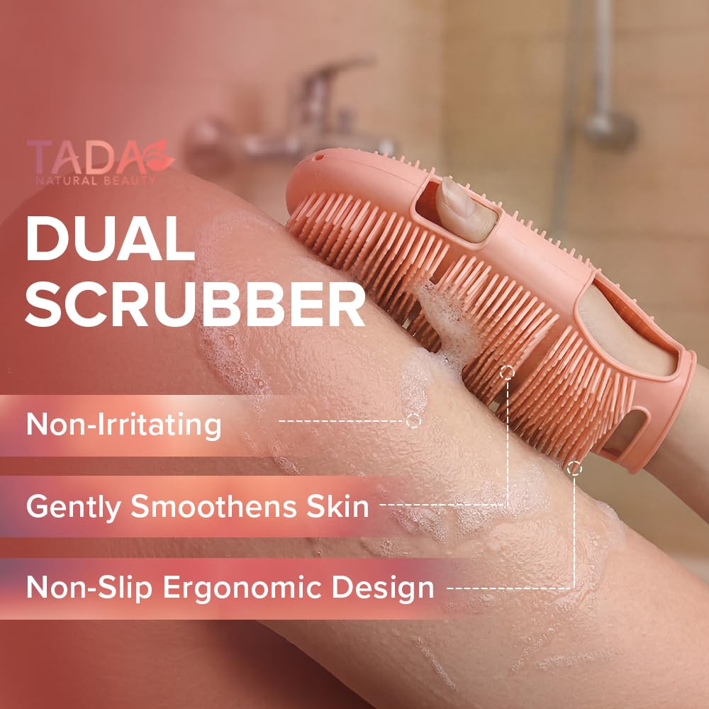 TADA Natural Beauty Dual Sided Silicone Body Scrubber, Exfoliating Shower Scrubber and Loofah Alternative for Daily Wet or Dry Use, Pink Beauty and Personal Care TADA BEAUTY