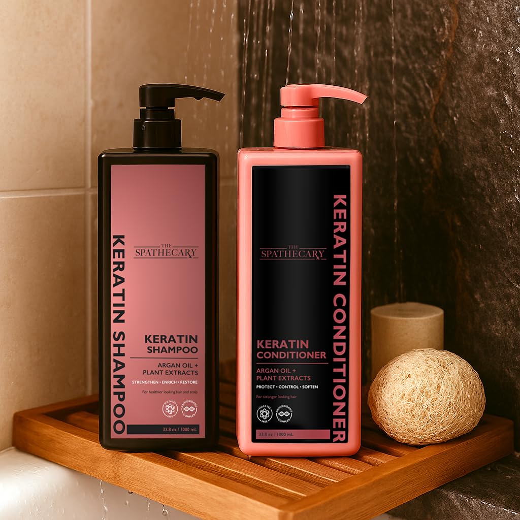THE SPATHECARY Keratin Shampoo & Conditioner Set with Argan Oil & Plant Extracts - Strengthening & Smoothing Hair Care Duo for Dry Damaged Hair, Frizz Beauty & Personal Care THE SPATHECARY