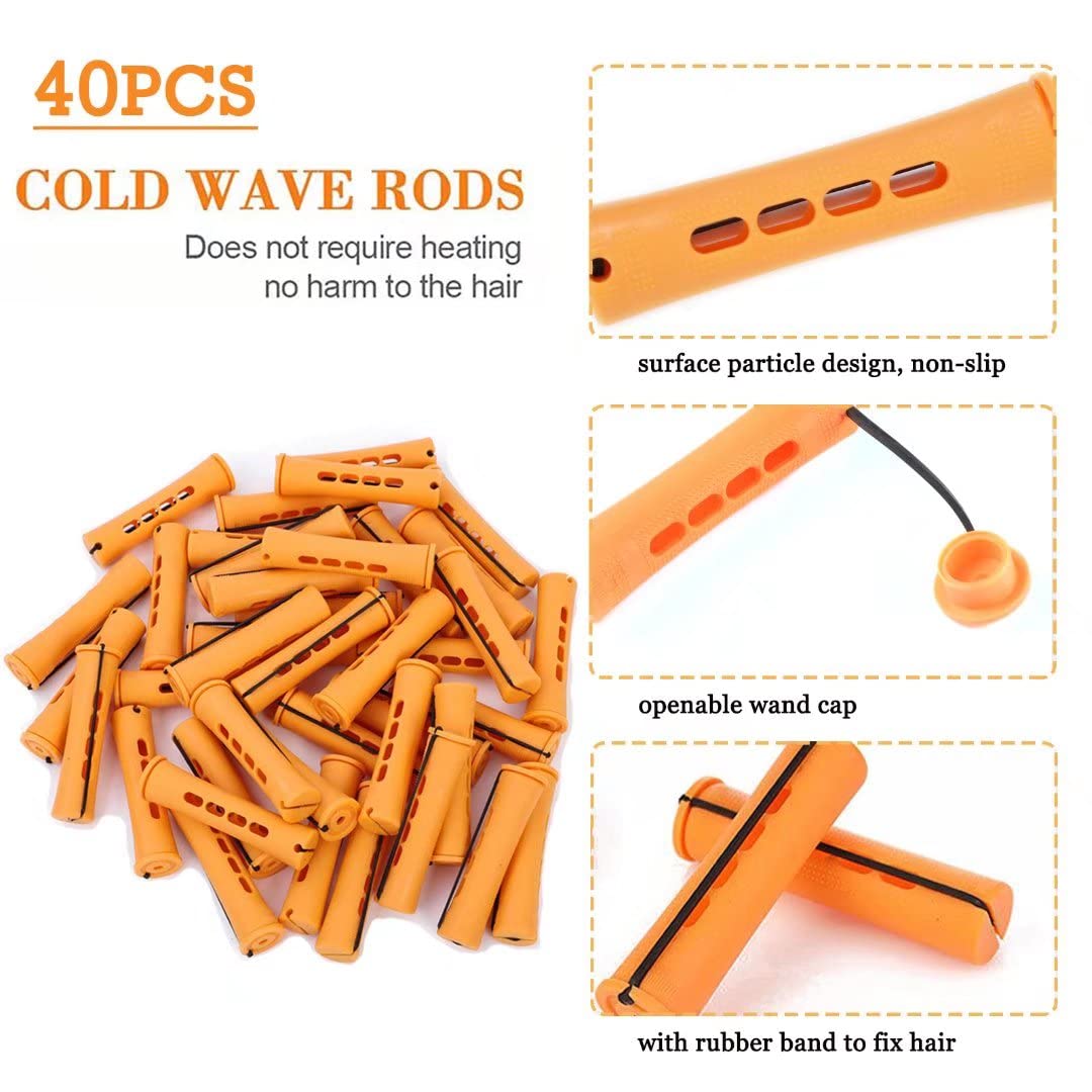 40pcs Cold Wave Perm Rods Set for Women's Long & Short Natural Hair - Plastic Orange Rollers for Curling and DIY Hairdressing Beauty & Personal Care YOROSTAR