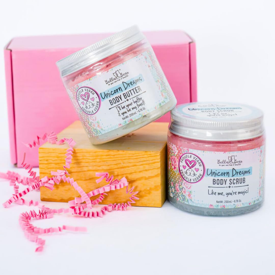 Bella & Bear Unicorn Dreams Spa Gift Set - Body Scrub & Body Butter Bath Gift Set for Women, Teens & Girls - Vegan Self Care Set Beauty and Personal Care Bella and Bear