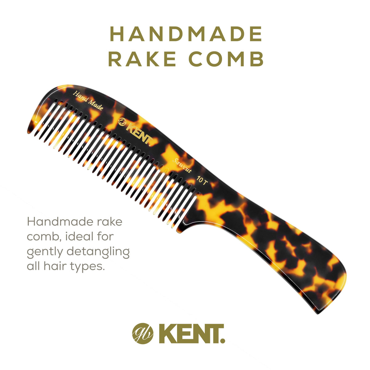Kent 10T TY Large Detangler Comb, Handmade Wide Tooth Comb for Curly Thick Hair, Detangling Combs For Wet and Dry Hair, Saw-Cut and Hand Polished Made