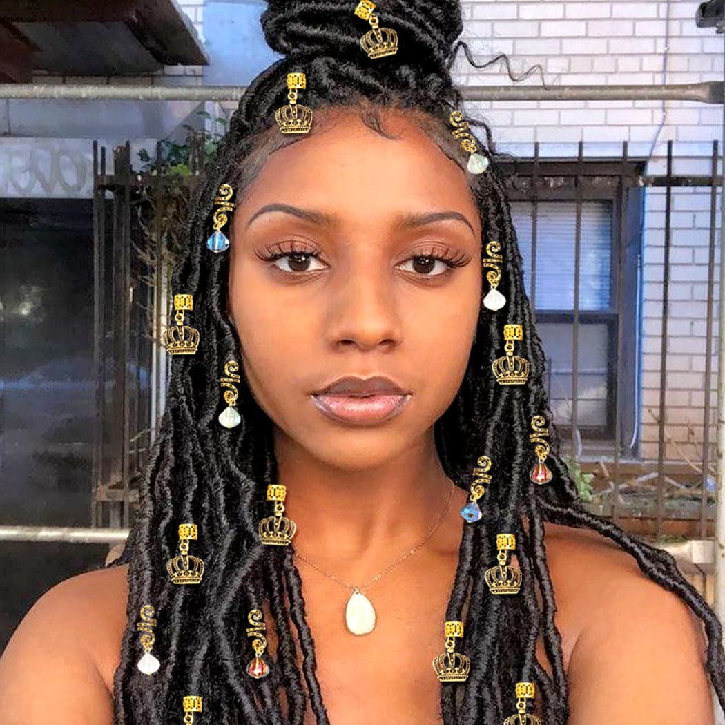 Formery Crystals Loc Jewelry for Hair Gold Crown Coiling African Dreadlock Cuff Accessories Spiral Braid Jewels for Black Women (18PCS) Beauty & Personal Care Formery