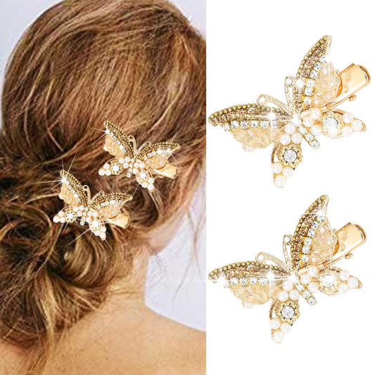 BARTOSI Butterfly Hair Clips Gold Rhinestone Hair Clip Small Fancy Butterfly Hair Accessories for Women and Girls (Pack of 2) Beauty & Personal Care BARTOSI