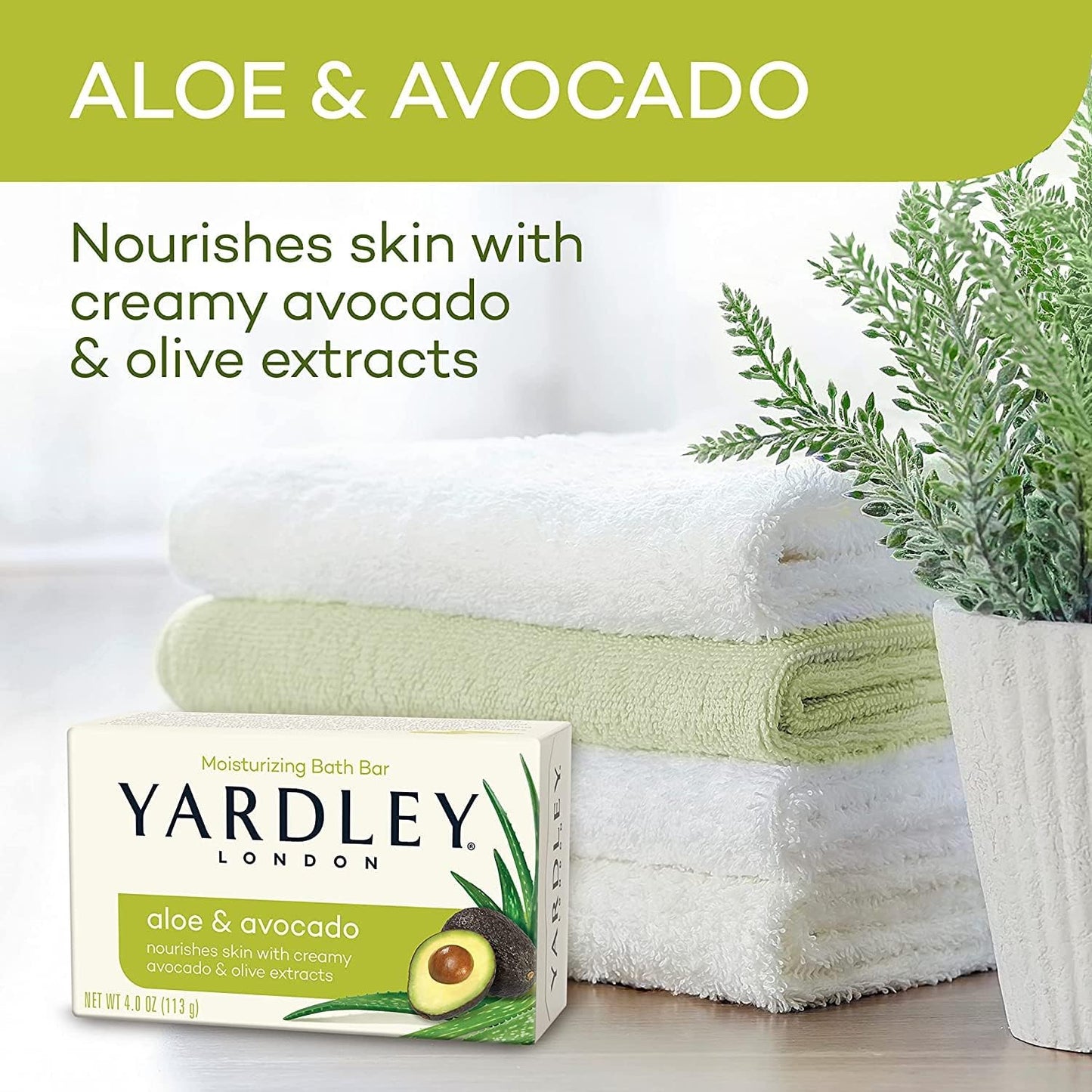 Yardley London Aloe and Avocado Naturally Moisturizing Bath Bar 4.0 oz (Pack of 3). Beauty & Personal Care YARDLEY LONDON