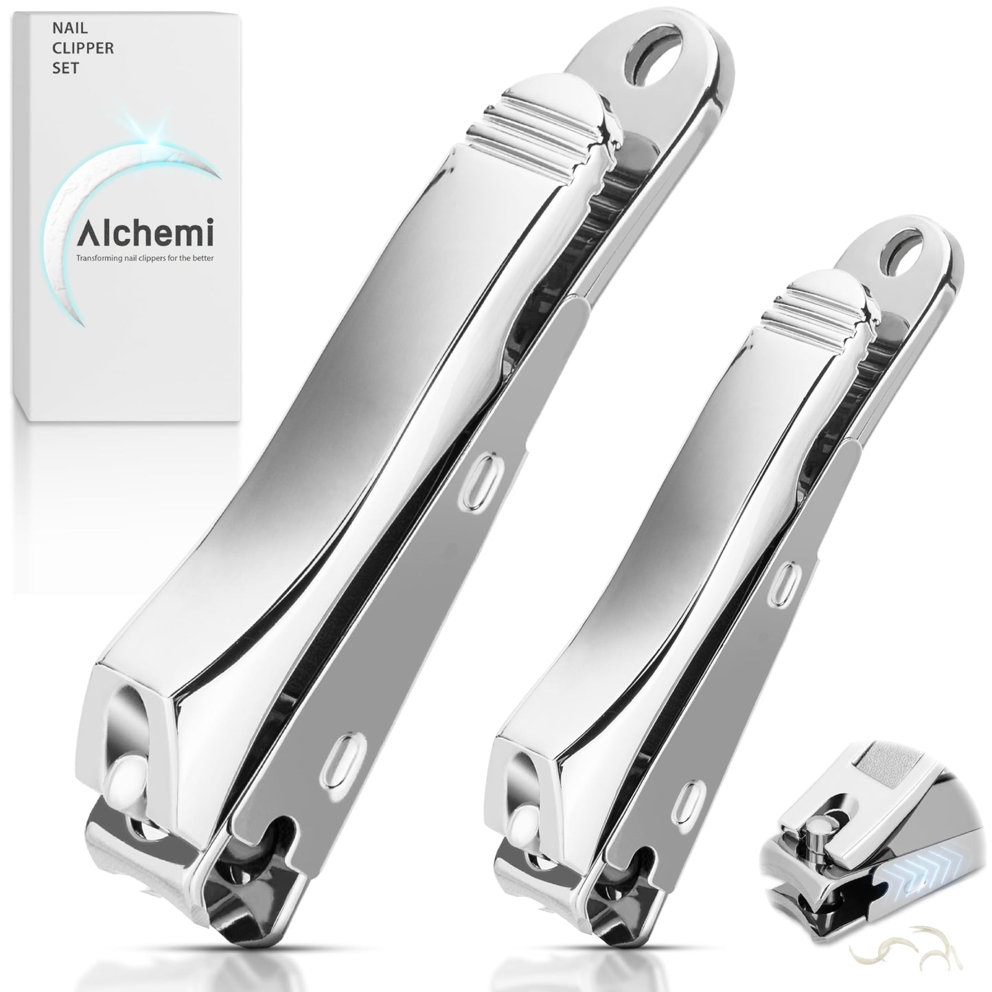 Alchemi Curved Blade Nail Clippers with Catcher, Surgical Sharp Fingernail & Toenail Clippers for Men Thick Nails, Heavy Duty No Splash Nail Cutters Beauty & Personal Care GPG2