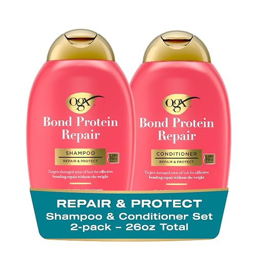 OGX Repair + Protect Bond Protein Repair Shampoo and Conditioner Set, targets damaged areas for bond protection, sulfate-free, hydrating care Beauty & Personal Care OGX