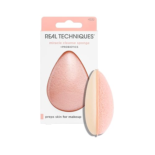Real Techniques Miracle Cleansing Sponge, Skincare Facial Cleansing Tool with Probiotics, Exfoliate & Deep Cleans Pores, Dual Sided, Gentle on Skin Beauty & Personal Care Real Techniques