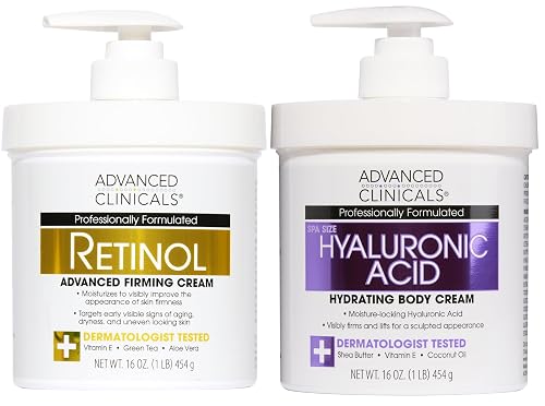 Advanced Clinicals Retinol Body Cream + Hyaluronic Acid Moisturizer 2pc Skincare Set | Face Cream & Body Lotion For Women & Men Helps Improve Beauty & Personal Care Advanced Clinicals