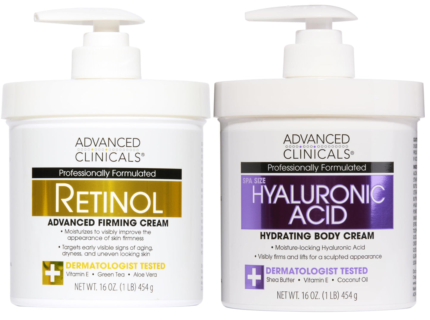 Advanced Clinicals Retinol Body Cream + Hyaluronic Acid Moisturizer 2pc Skincare Set | Face Cream & Body Lotion For Women & Men Helps Improve Beauty & Personal Care Advanced Clinicals