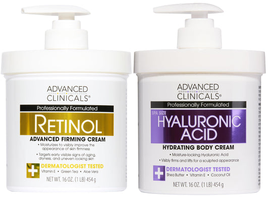 Advanced Clinicals Retinol Body Cream + Hyaluronic Acid Moisturizer 2pc Skincare Set | Face Cream & Body Lotion For Women & Men Helps Improve Beauty & Personal Care Advanced Clinicals