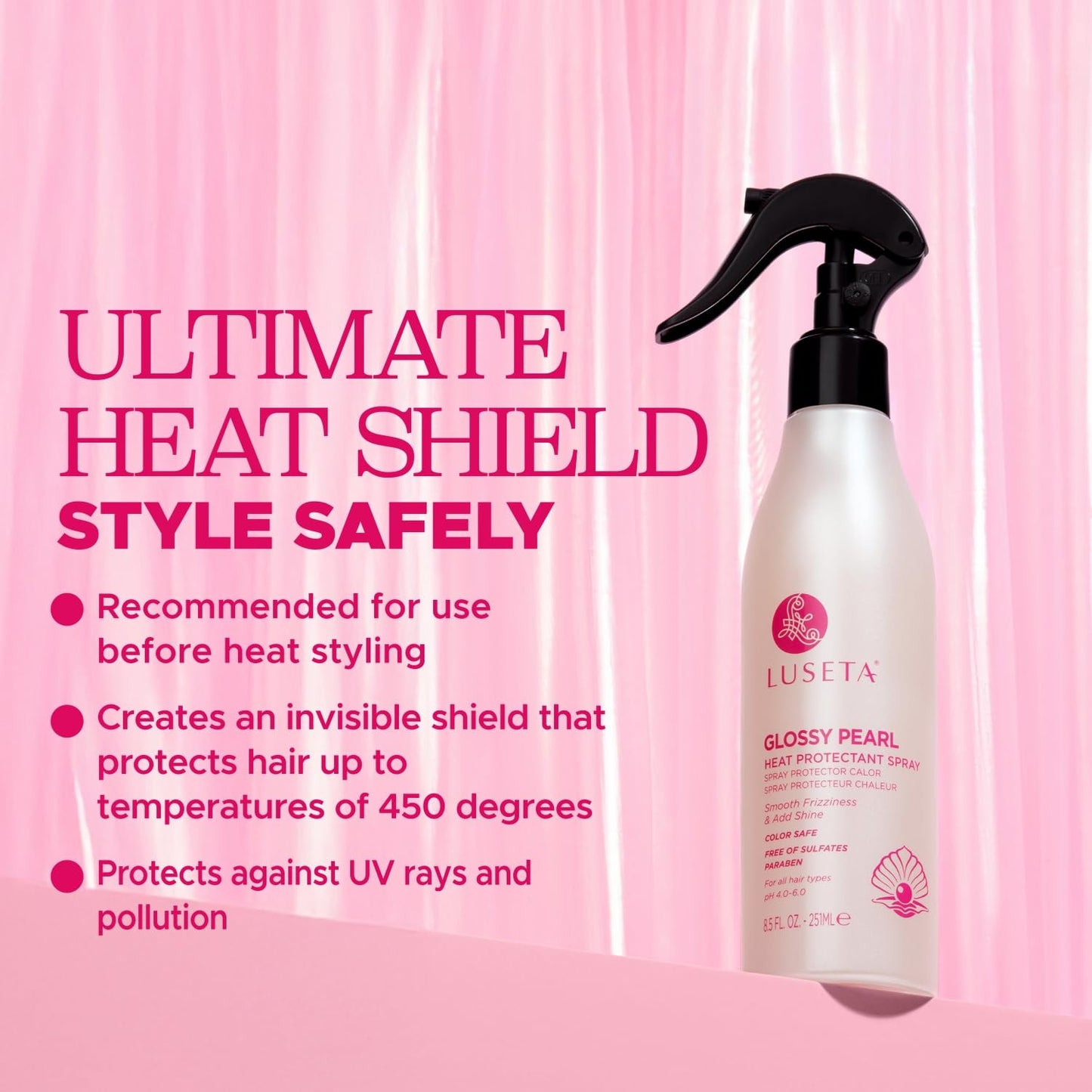 Luseta Glossy Pearl Heat Protectant Spray Smoothing Thermal Protection Treatment Enhance Shine and Add Strength for All Hair Types Protect Hair from Beauty & Personal Care L LUSETA