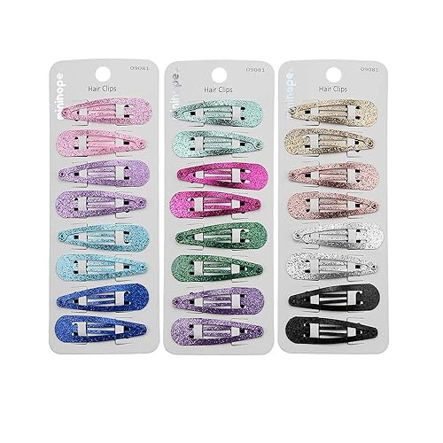 minihope snap hair clips for women, .snap clips for grils,Surface metal flash powder,5cm,24 Count (Pack of 1)… Beauty & Personal Care minihope