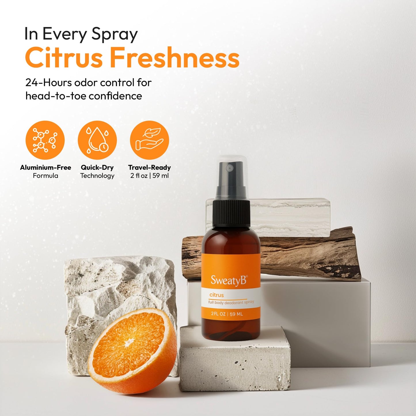 SweatyB® deodorant spray - Odor Protection with whole body deodorant for women & men - Travel Size, Skin-Safe, Vegan & Made in USA - Citrus body spray Beauty and Personal Care SweatyB