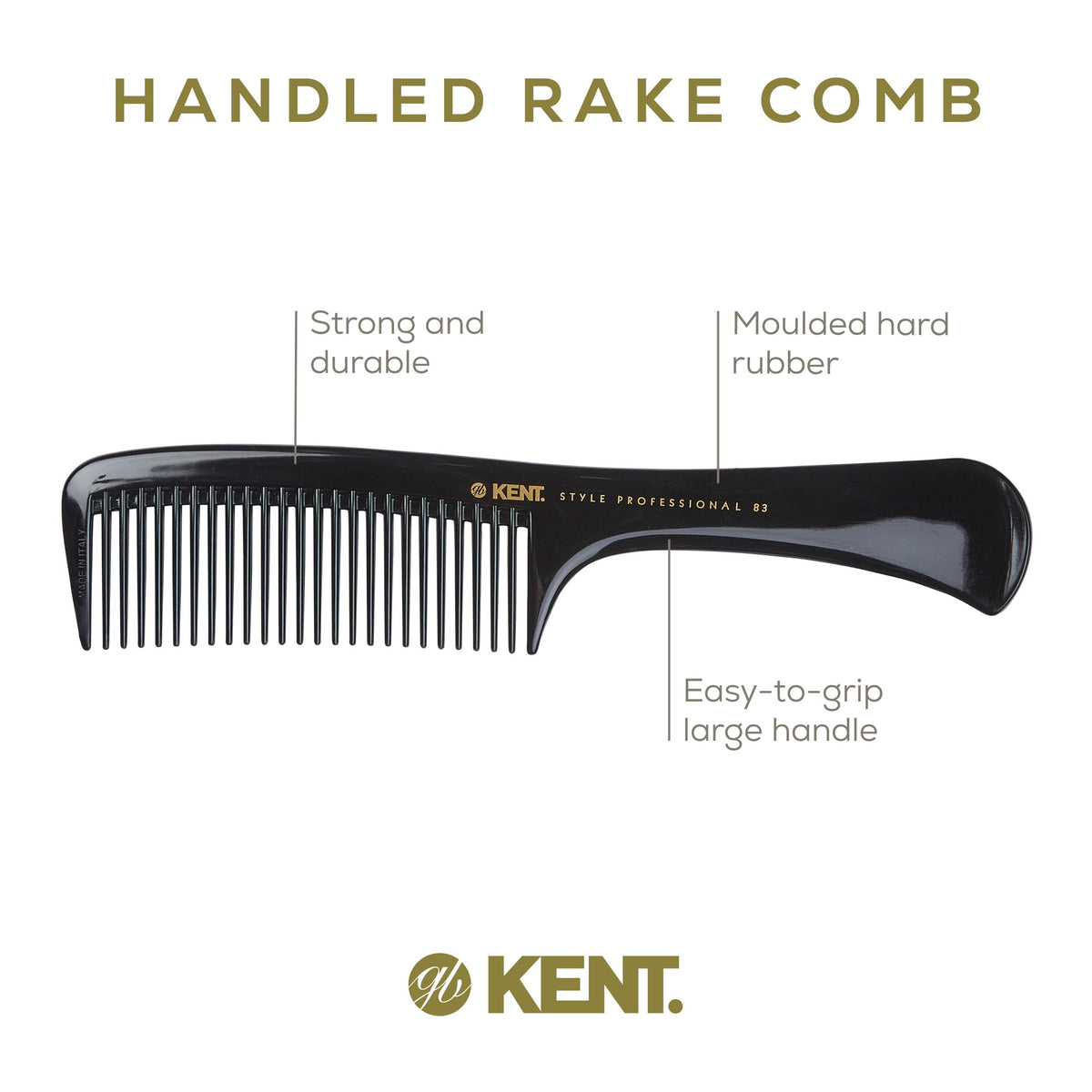 Kent SPC83 Black Salon-Style Barber Comb and Dressing Cutting Detangler with Wide Teeth - Professional Barber Wide Tooth Comb for Styling for Medium