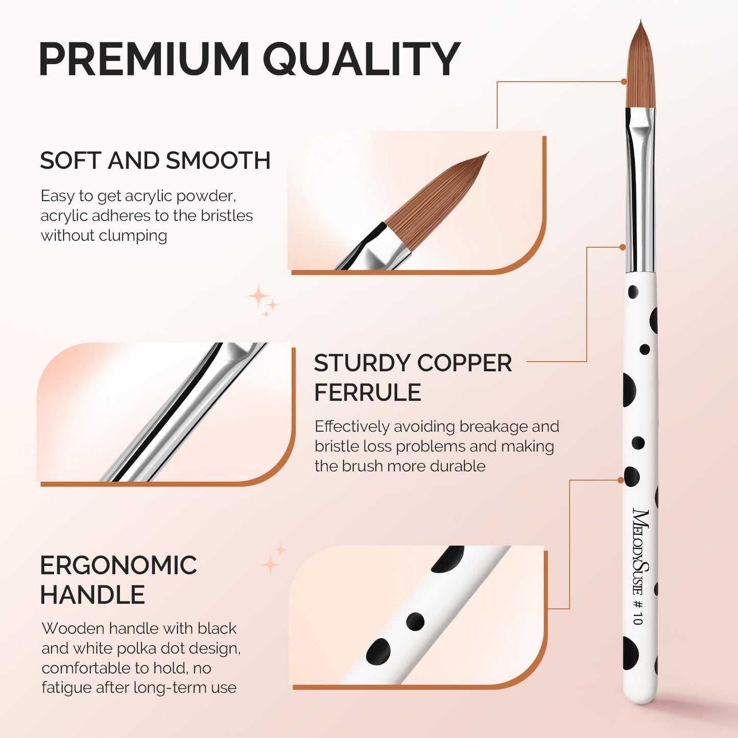 MelodySusie 3Pcs Acrylic Brush Set, Size 8/10/14 Professional Pen for Nail Application, Powder Art Extension and 3D Carving - DIY Home Salon Beauty and Personal Care MelodySusie