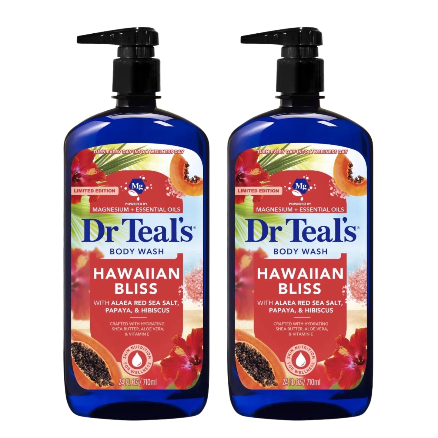 Dr Teal's Hawaiian Bliss Body Wash with Alaea Red Sea Salt, Papaya and Hibiscus, Magnesium and Essential Oils, 24 Fl Oz, 2 Pack Beauty & Personal Care Dr Teal's