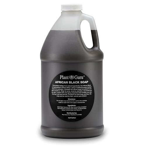 Plant Guru Raw African Black Soap Liquid Half Gallon - Pure & Natural Traditional Skincare for Face, Body & Hair | Handmade Cleanser for All Skin Beauty & Personal Care Plant Guru