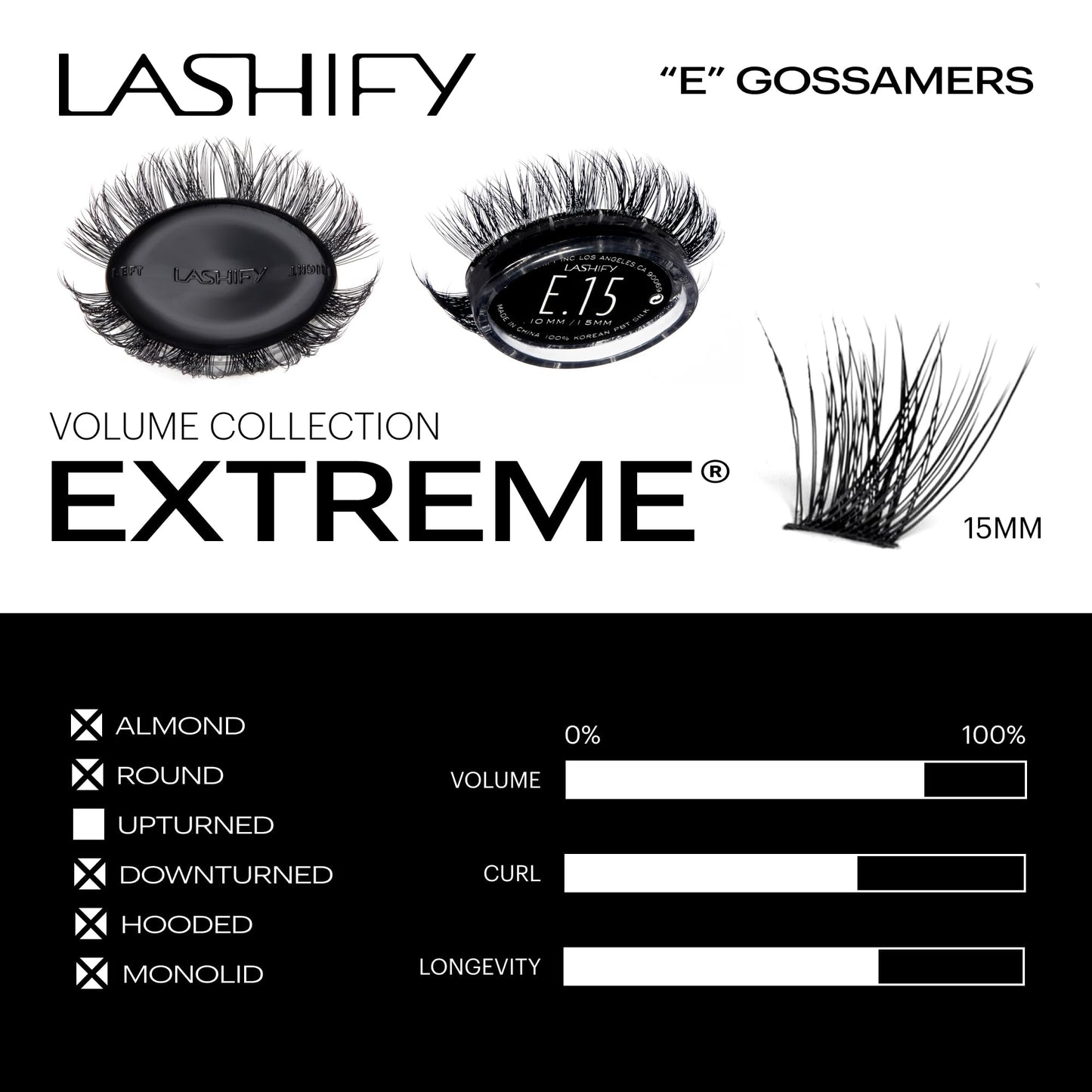 Lashify Extreme 15mm Gossamer DIY Eyelash Extensions Refill, Black, Easy False Lashes To Add Tremendous Volume Beauty & Personal Care Lashify
