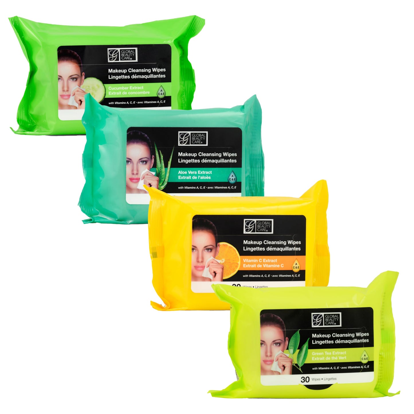 Global Beauty Care Assorted Makeup Remover Wipes Variety Pack - Green Tea, Aloe Vera, Vitamin C & Cucumber Extract Facial Cloths, Removes Waterproof Beauty & Personal Care Global Beauty Care