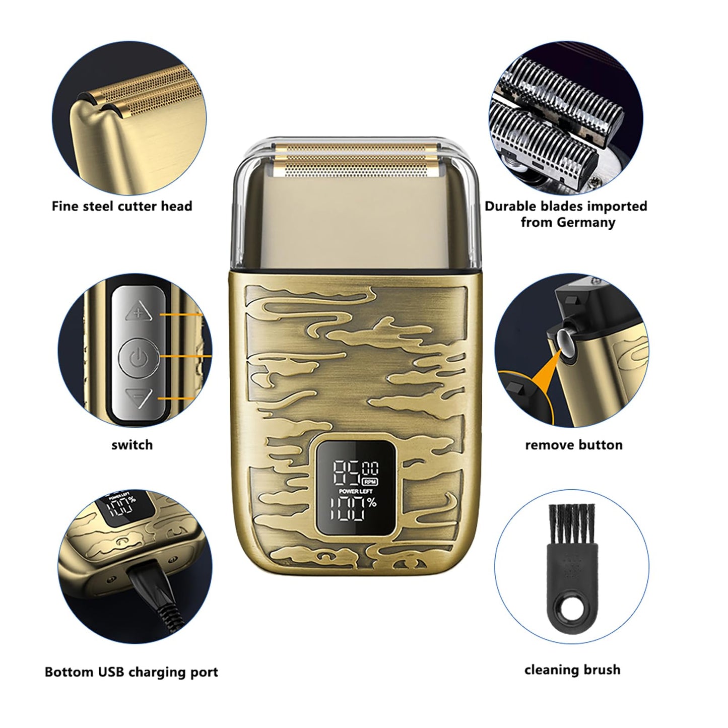 Portable Retro Electric Trimmer Efficient Cordless Beard Dual Head Wet and Dry Men's Beauty Instrument Suitable for Home Travel Beauty and Personal Care QDKVTNDJZ