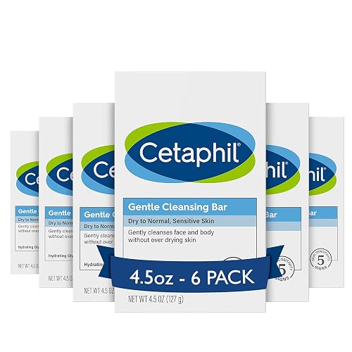 Cetaphil Gentle Cleansing Face and Body Bar, 4.5 oz Bar (Pack of 6), Nourishing Cleanser Bar For Dry, Sensitive Skin, Non-Comedogenic, (Packaging May Beauty & Personal Care Cetaphil