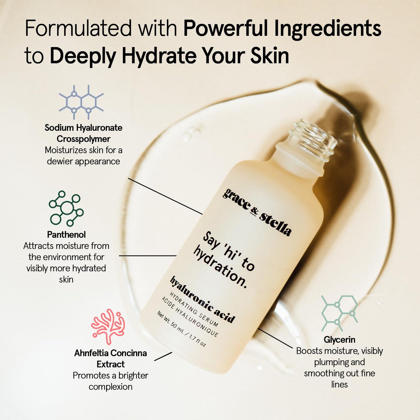 grace & stella Award Winning Hyaluronic Acid Face Serum (50ml/1.7 fl oz) Removes Fine Lines & Wrinkles, Hydrating Hyaluronic Acid Serum for Face Beauty and Personal Care grace & stella