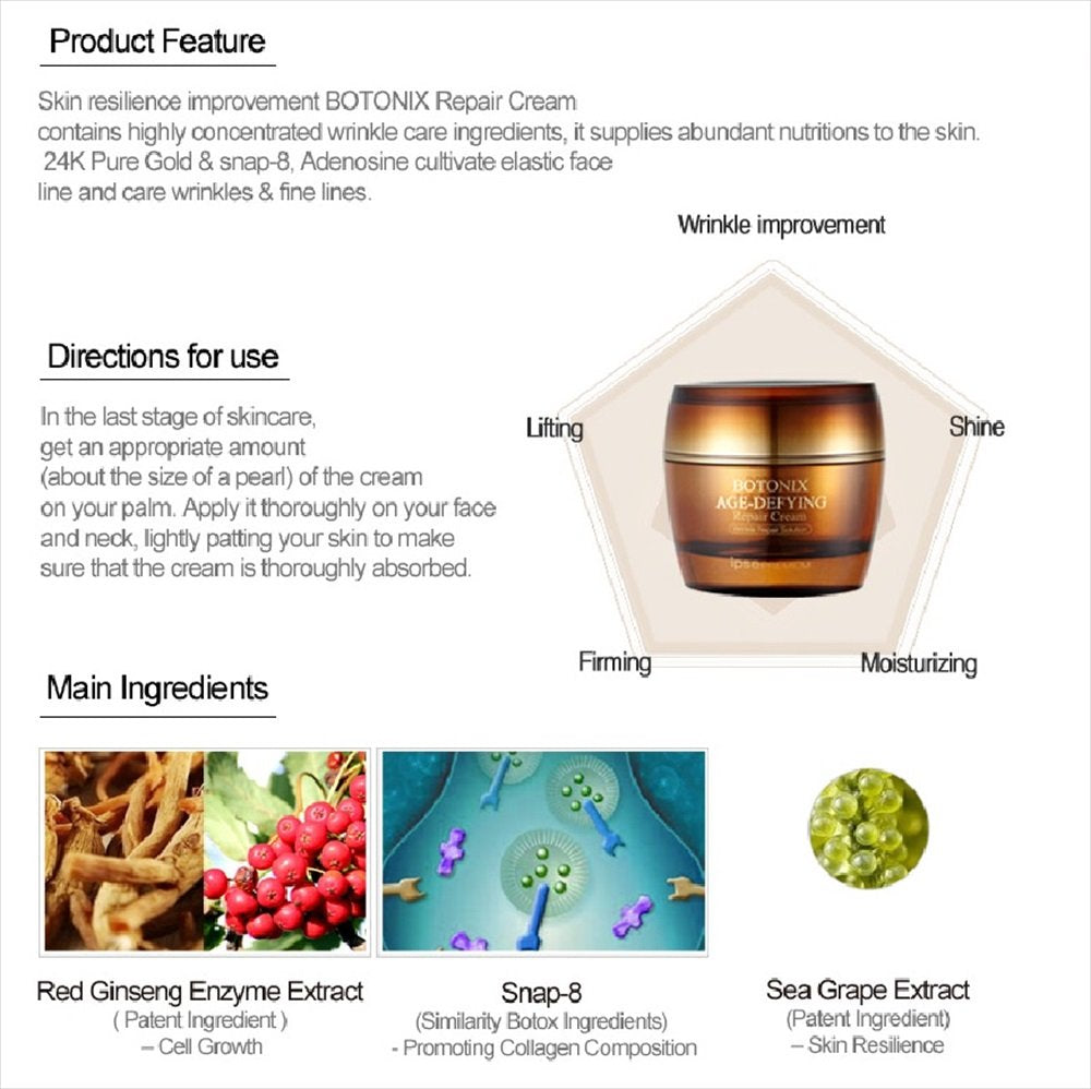 BOTONIX Natural Age Defying Cream 24K Gold and 8 Peptides Face Lifting and Firming Bundled with 1 Pack Oil Absorbing Blotting Paper Beauty & Personal Care COLORCODE