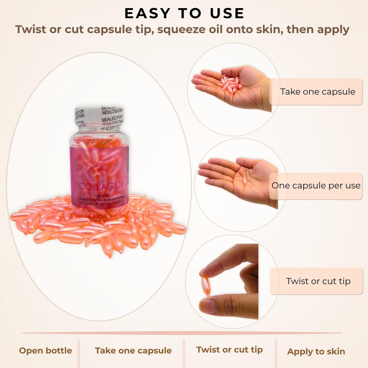Amazing Shine Collagen Skin Oil Capsules, Topical Use Only, Single Use Twist Off Capsules, External Skin Oil, 90 Capsules Beauty & Personal Care Amazing Shine