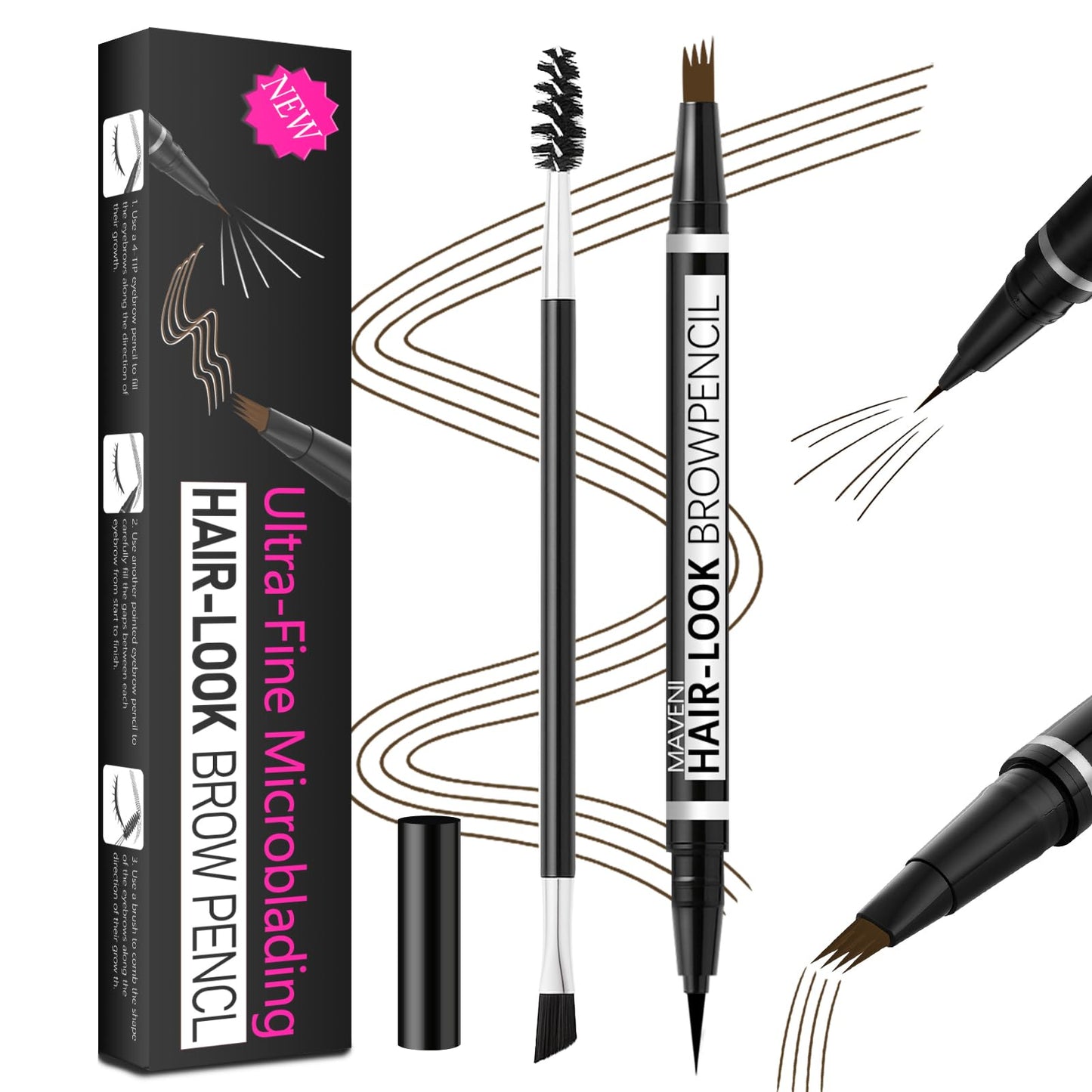 MAVENI 2-in-1 Eye Brow Pencils for Women,Waterproof Eyebrow Pen with 4 Tip Microblading Eyebrow Pencil and 0.01mm Ultra-Precise Eyeliner,Create… Beauty & Personal Care MAVENI