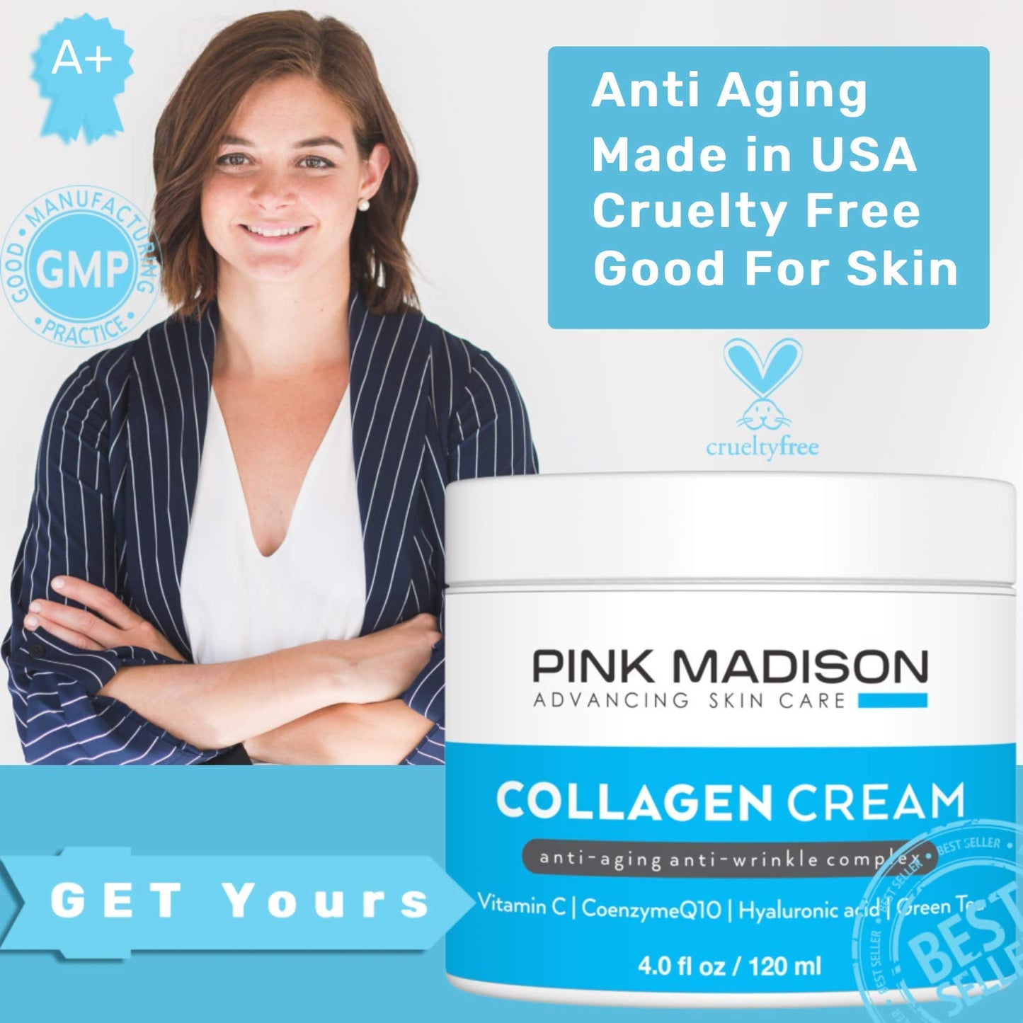 Pink Madison Skin Tightening Collagen Serum Cream with Hyaluronic Acid Anti Aging Face Treatment Fine Lines Wrinkles Men Women 4 Ounce Jar Beauty & Personal Care Pink Madison