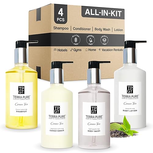 1-Shoppe Terra Pure Ecobox Amenities Kit | Green Tea Soap | Shampoo, Conditioner, Body Lotion, Body Wash | 10.14 oz | Hotel Toiletries Bulk Beauty & Personal Care Terra Pure