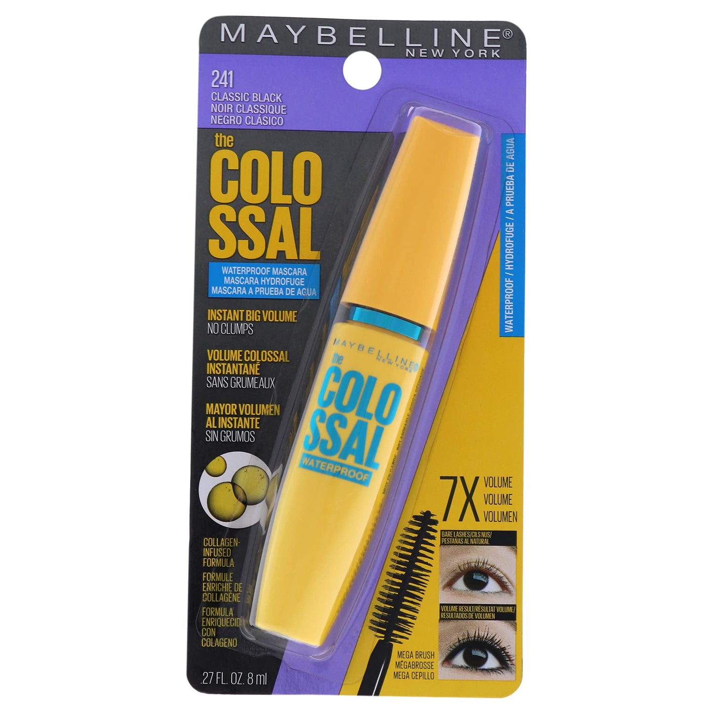 Maybelline Volum' Express The Colossal Waterproof Mascara, Volumizing, Thickening, Clump-Free Make Up Formula, Classic Black, 1 Count Beauty & Personal Care MAYBELLINE