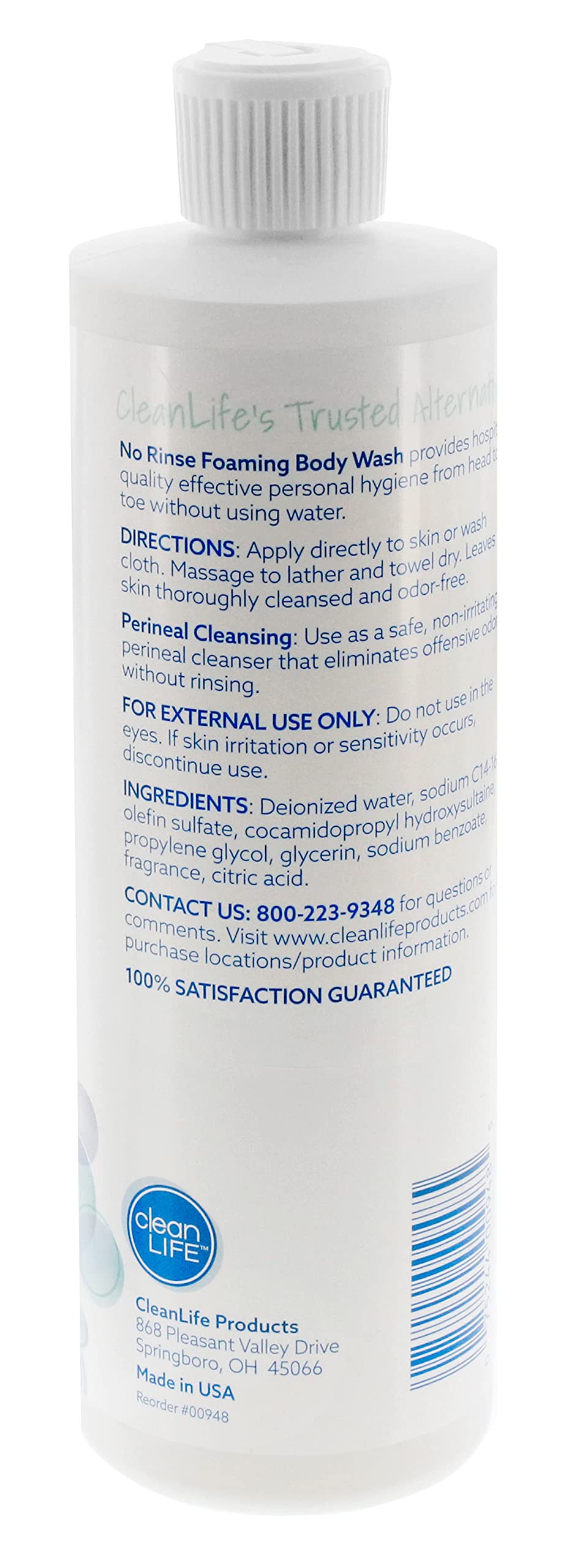 No-Rinse Foaming Body Wash, 16 fl Oz Refill Waterless, Rinse Free Foam Cleanser Leaves Skin Clean and Moisturized - Effective Perineal Wash Providing Beauty & Personal Care No-Rinse